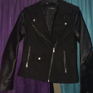 Black zip up leather jacket/pea coat